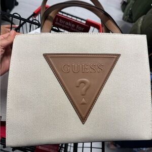 Guess Cream and Brown Logo Tote